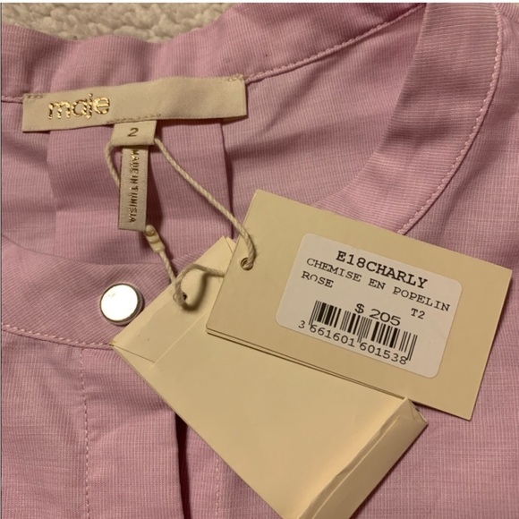 MAJE Charly Flared Bell Cuff Poplin Shirt Relaxed Fit Blouse Rose Pink - Picture 12 of 15